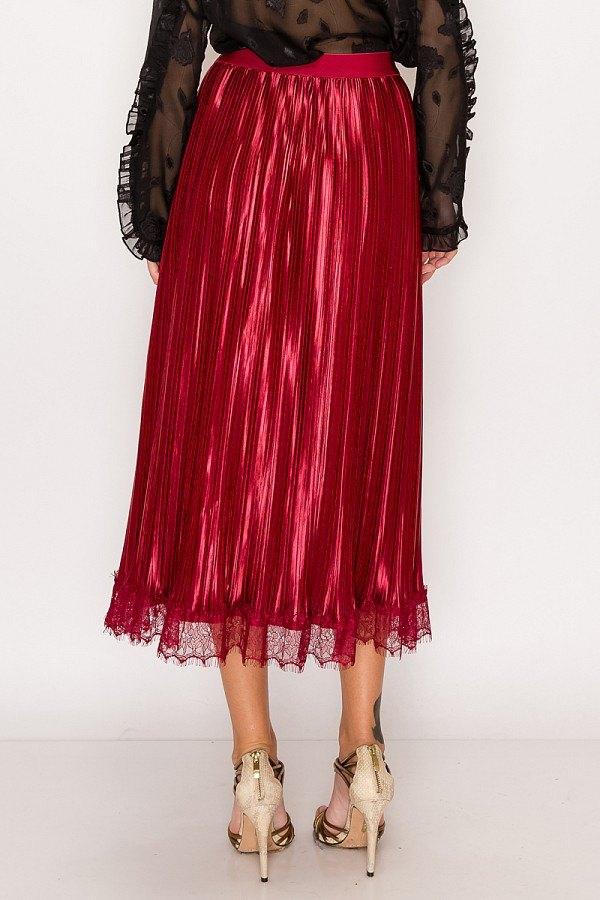 Lace Trim Accordion Pleated Midi Skirt Naughty Smile Fashion