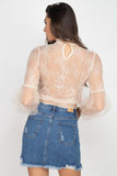 Lace Trim Balloon Sleeve Smocked Top Naughty Smile Fashion