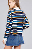 Ladies fashion plus size long sleeve multi striped dty brushed shirts Naughty Smile Fashion