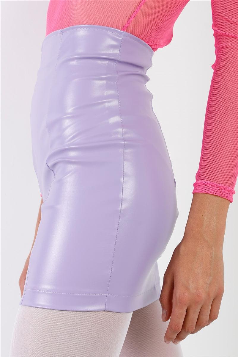 Lavender Faux Leather High Waist Mini Skirt