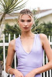 Lavender Faux Leather V-neck Bodysuit & High Waist Mini Skirt Set Naughty Smile Fashion