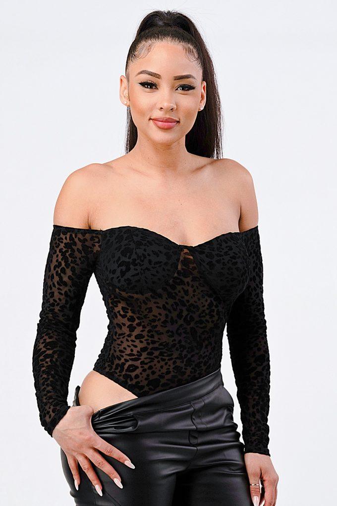 Leopard Print Off Shoulder Bodysuit--women dress-Naughty Smile Fashion-Organic Corset Co-USA