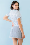 Light Blue Floral Embroidered Button-up Collared Neck Short Sleeve Top #Dresswomen #Shorts #Youtubeshorts--women dress-Naughty Smile Fashion-Organic Corset Co-USA