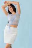 Light Blue Polka Dot Print Sheer Mesh Ruched Front Detail Crop Top #Dresswomen #Shorts #Youtubeshorts