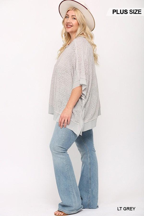 Light Knit And Woven Mixed Boxy Top With Poncho Sleeve Naughty Smile Fashion
