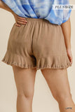 Linen Blend Elastic Waist Ruffle Hem Shorts With Pockets