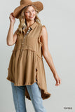 Buying Guide: Stylish and Healthy Dresses 2023 | Fashionably Fit | Linen Blend Sleeveless Button Front Tunic With Frayed Round Hems