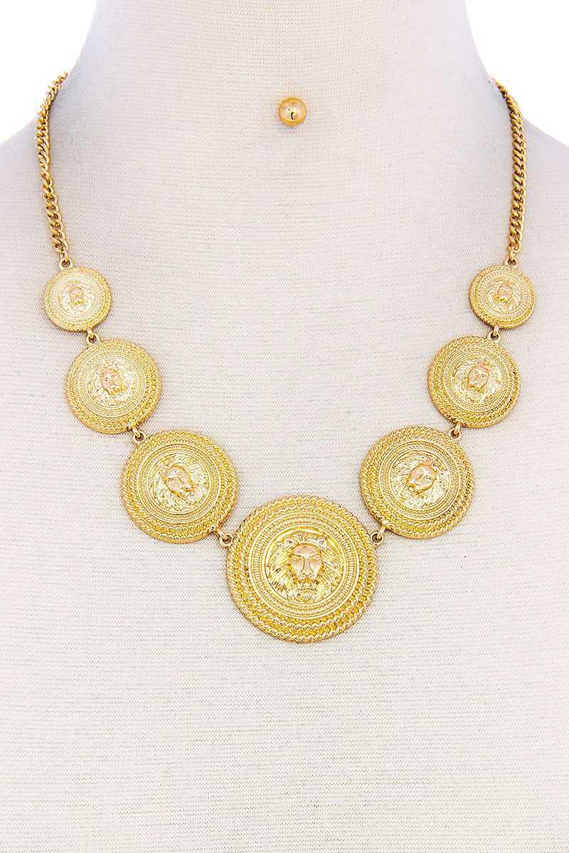 Lion Head Circle Linked Necklace Naughty Smile Fashion