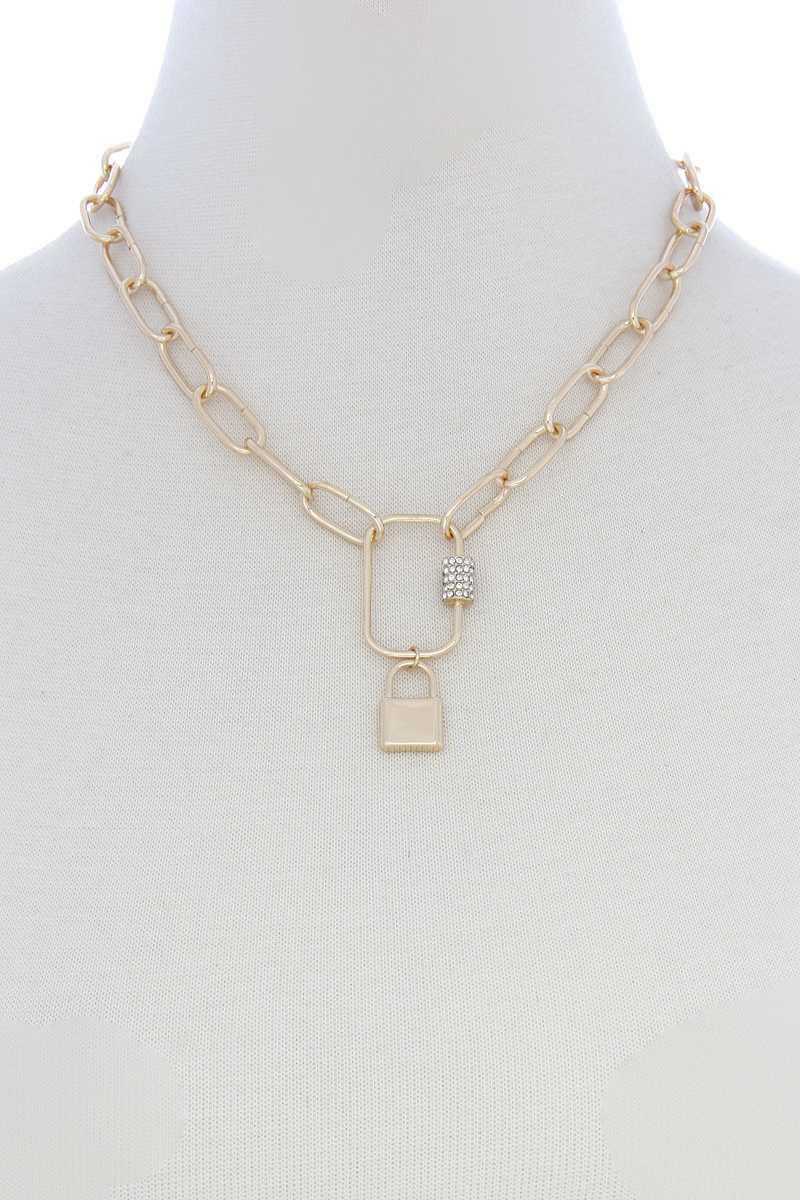 Lock Charm Oval Link Metal Necklace Naughty Smile Fashion
