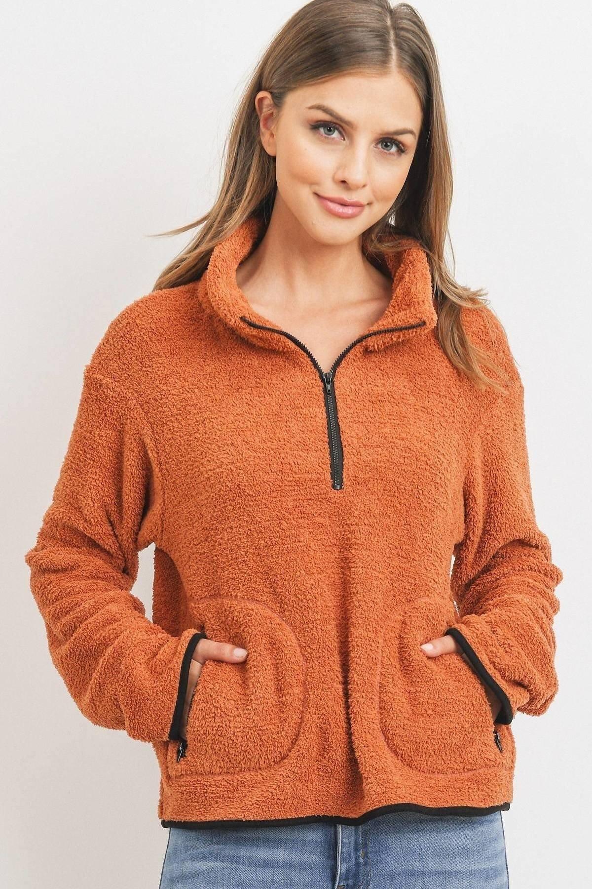 Long Sleeve Half Zipper Pullover Loopie Terry Naughty Smile Fashion
