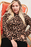 Long Sleeve Hoodie Knit Leopard Print Top