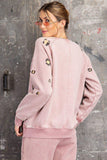 Long Sleeve Leopard Print Washed Terry Sweatshirt Naughty Smile Fashion