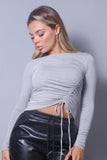 Long Sleeve Round Neck Side Ruched Top Naughty Smile Fashion