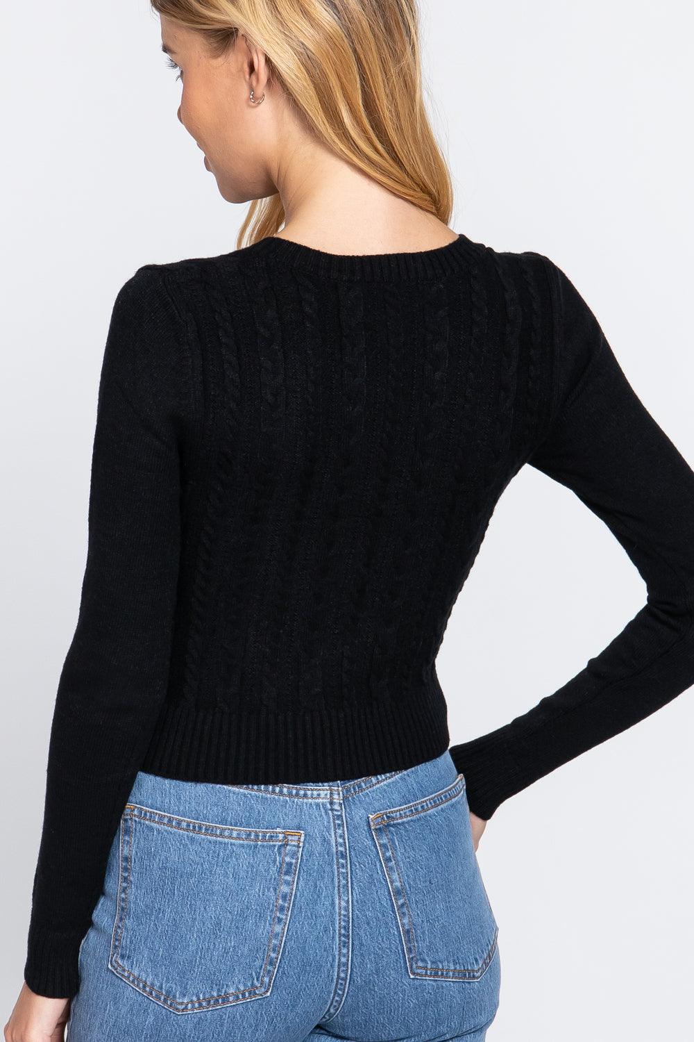Long Sleeve V-neck Cable Sweater Naughty Smile Fashion