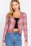 Long Sleeve V-neck Fitted Button Down Plaid Sweater Cardigan Naughty Smile Fashion