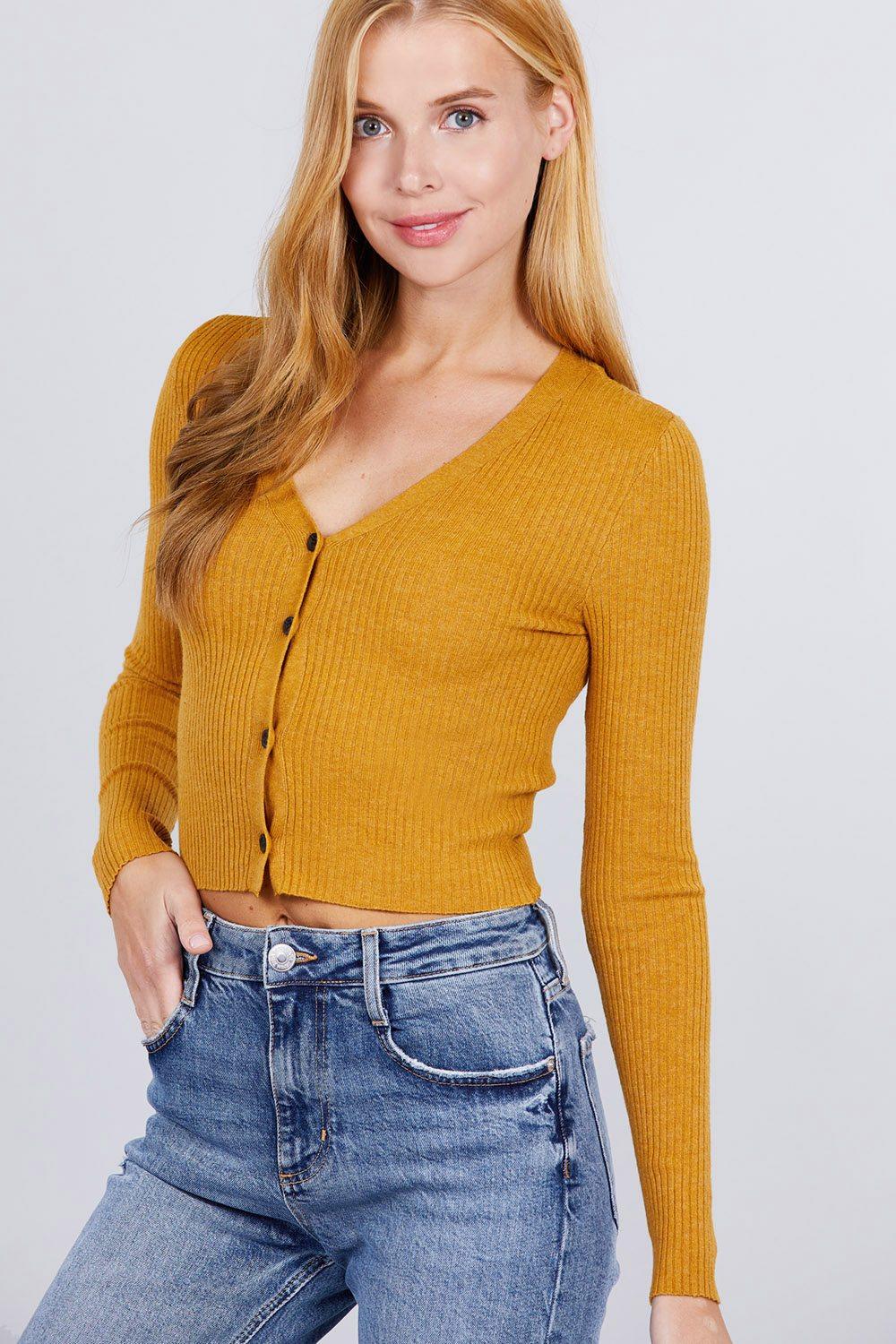 Long Sleeve V-neck W/button Down Crop Cardigan Naughty Smile Fashion