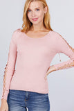 Long Sleeve W/strappy Detail Round Neck Rib Sweater Top Naughty Smile Fashion