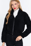 Long Slv Faux Fur Zip-up Jacket Naughty Smile Fashion