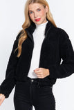Long Slv Faux Fur Zip-up Jacket Naughty Smile Fashion