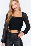 Long Slv Ruched Mesh Knit Top Naughty Smile Fashion