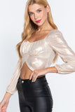 Long Slv Ruched Metallic Knit Top Naughty Smile Fashion