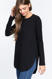 Long Slv Side Slit French Terry Tunic Naughty Smile Fashion