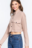 Long Slv Snap Button Crop Jacket Naughty Smile Fashion