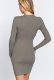 Long Slv V-neck Sweater Rib Mini Dress