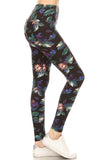 Long Yoga Style Banded Lined Floral Printed Knit Legging With High Waist Naughty Smile Fashion