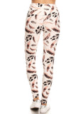 Long Yoga Style Banded Lined Leaf Printed Knit Legging With High Waist Naughty Smile Fashion