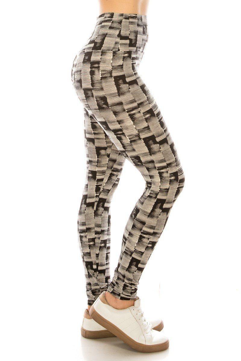 Long Yoga Style Banded Lined Multi Printed Knit Legging With High Waist. Naughty Smile Fashion
