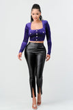 Lux Diamon Velvet Buttons Open Back Square Neck Long Sleeves Cropped Top Naughty Smile Fashion
