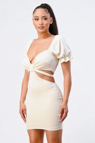 Lux Side Cutout W/ Back Tie Detail Bodycon Dress Naughty Smile Fashion