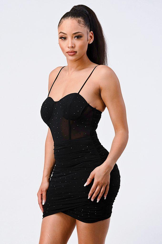 Luxe Glitter Front Mesh Ribbed Cami Mini Dress Naughty Smile Fashion