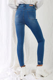 Mid Blue High-waisted With Rips Skinny Denim Jeans Naughty Smile Fashion