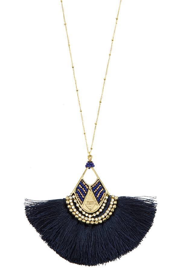 Mix jewel bead fringe tassel fan pendant long necklace Naughty Smile Fashion