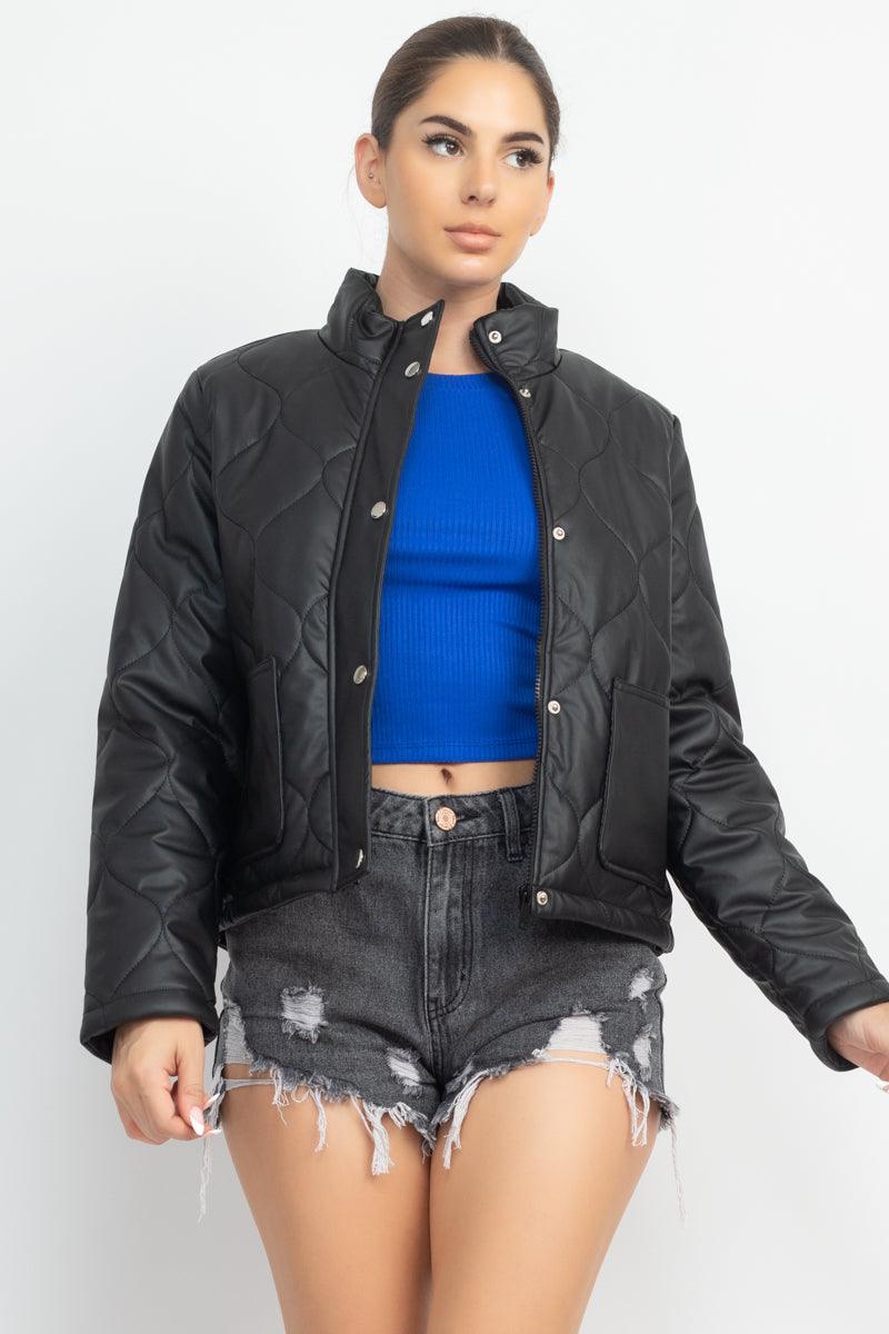 Mock Neck Quilted Jacket Naughty Smile Fashion
