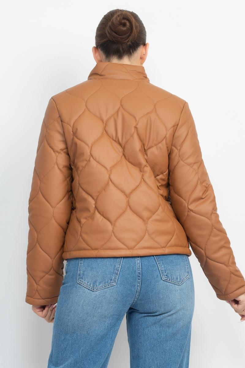 Mock Neck Quilted Jacket Naughty Smile Fashion