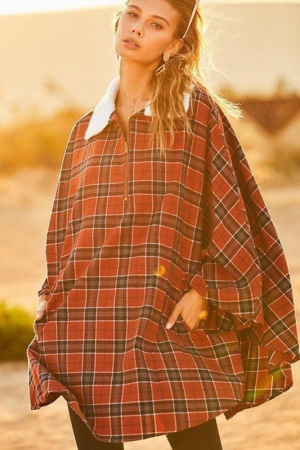Buying Guide: Stylish and Healthy Dresses 2023 | Fashionably Fit | Mock Neck With Zipper Contrast Inside Front Pocket Plaid Poncho