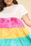 Multi Color Tie-dye Tiered Mini Dress Naughty Smile Fashion
