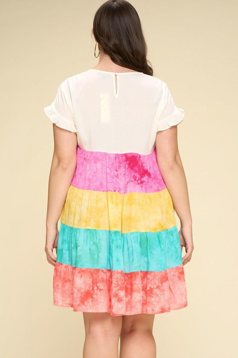 Multi Color Tie-dye Tiered Mini Dress Naughty Smile Fashion