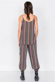 Multi Stripe Scoop Neck High-low Cami & Side Slit Harem Pant Set