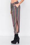 Multi Stripe Scoop Neck High-low Cami & Side Slit Harem Pant Set