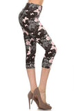 Multi-color Print, Cropped Capri Leggings In A Fitted Style With A Banded High Waist. Naughty Smile Fashion