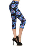 Multi-color Print, Cropped Capri Leggings In A Fitted Style With A Banded High Waist Naughty Smile Fashion
