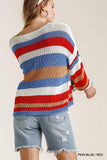 Multicolored Stripe Round Neck Long Sleeve Knit Sweater Naughty Smile Fashion