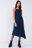 Navy Seal Blue Asymmetrical Square Neck Adjustable Cami Strap Maxi Dress Naughty Smile Fashion