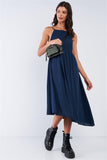 Navy Seal Blue Asymmetrical Square Neck Adjustable Cami Strap Dress