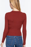 Notched Collar Zippered Sweater