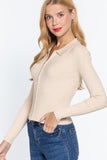 Notched Collar Zippered Sweater Naughty Smile Fashion